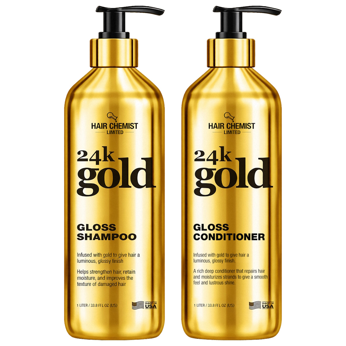 HAIR CHEMIST 24K GOLD GLOSS SHAMPOO/CONDITIONER 1L