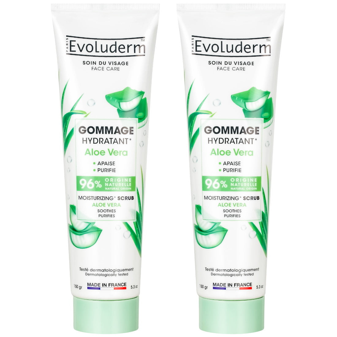 (BUNDLE OF 2) EVOLUDERM MOISTURIZING ALOE VERA FACIAL SCRUB 150G