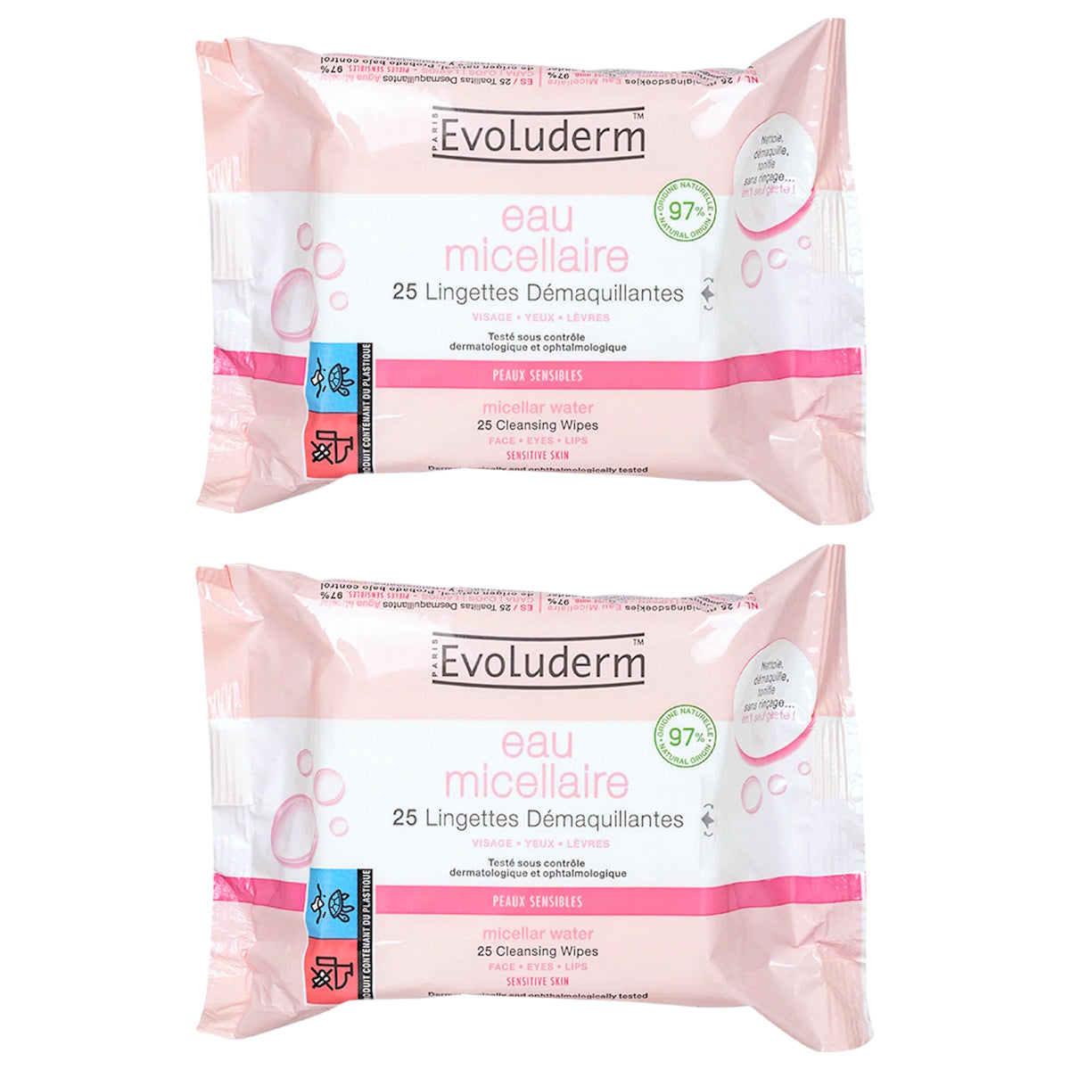 (BUNDLE OF 2 ) EVOLUDERM MICELLAR WATER CLEANSING WIPES 25S