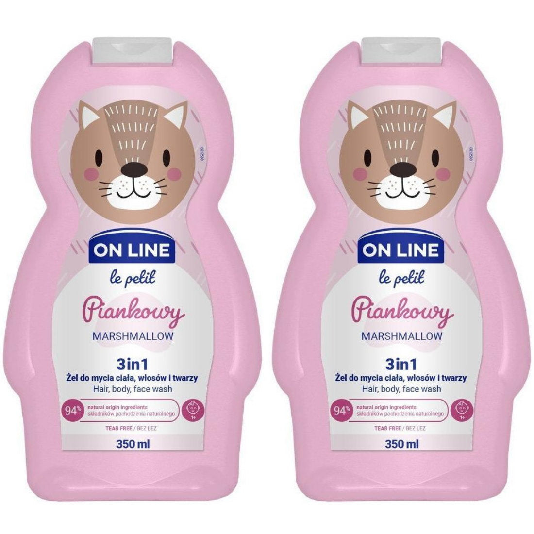 (BUNDLE OF 2) ON LINE KIDS HAIR, BODY, FACE WASH 3 IN 1 MARSHMALLOW 350ML