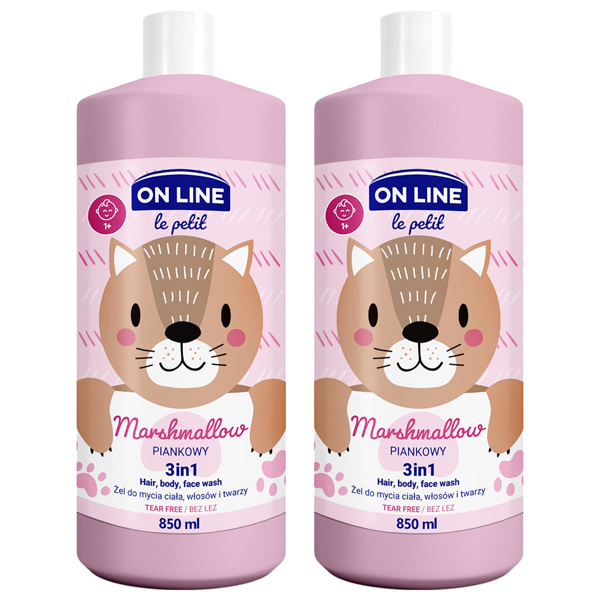 (BUNDLE OF 2) ON LINE KIDS HAIR, BODY & FACE WASH MARSHMALLOW 850ML