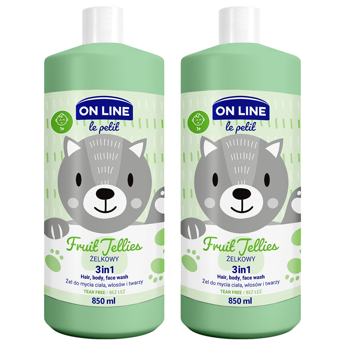 (BUNDLE OF 2) ON LINE KIDS HAIR, BODY & FACE WASH FRUIT JELLIES 850ML
