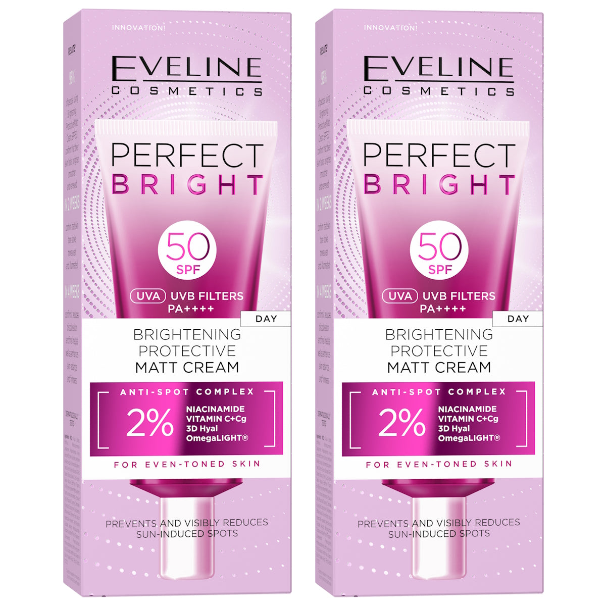 (BUNDLE OF 2) EVELINE PERFECT BRIGHT BRIGHTENING PROTECTIVE MATTE DAY CREAM SPF50 30ML
