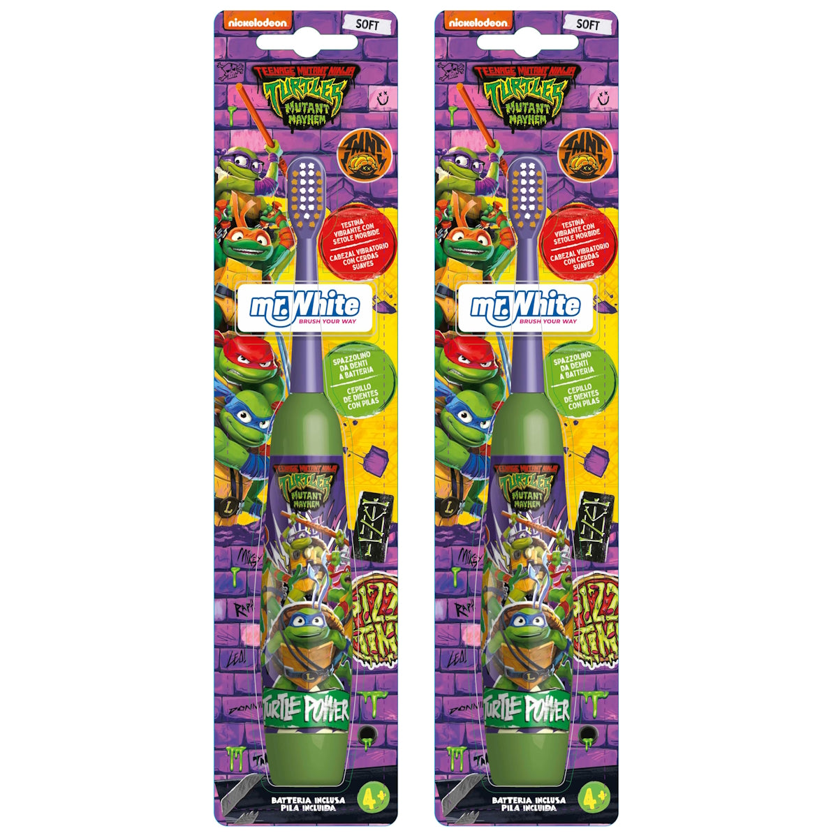 (BUNDLE OF 2) MR WHITE NINJA TURTLES BATTERY-POWERED TOOTHBRUSH
