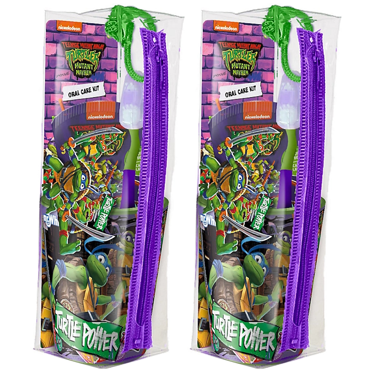 (BUNDLE OF 2) MR WHITE NINJA TURTLES TRAVEL KIT TOOTHBRUSH WITH TOOTHPASTE 75ML & BEAKER