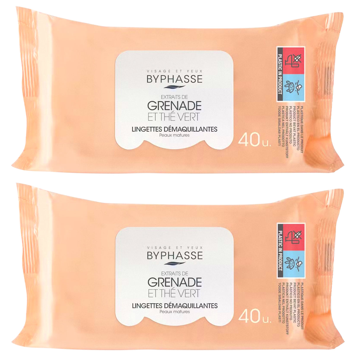 (BUNDLE OF 2) BYPHASSE MAKE UP REMOVER WIPES 40'S - MATURE SKIN