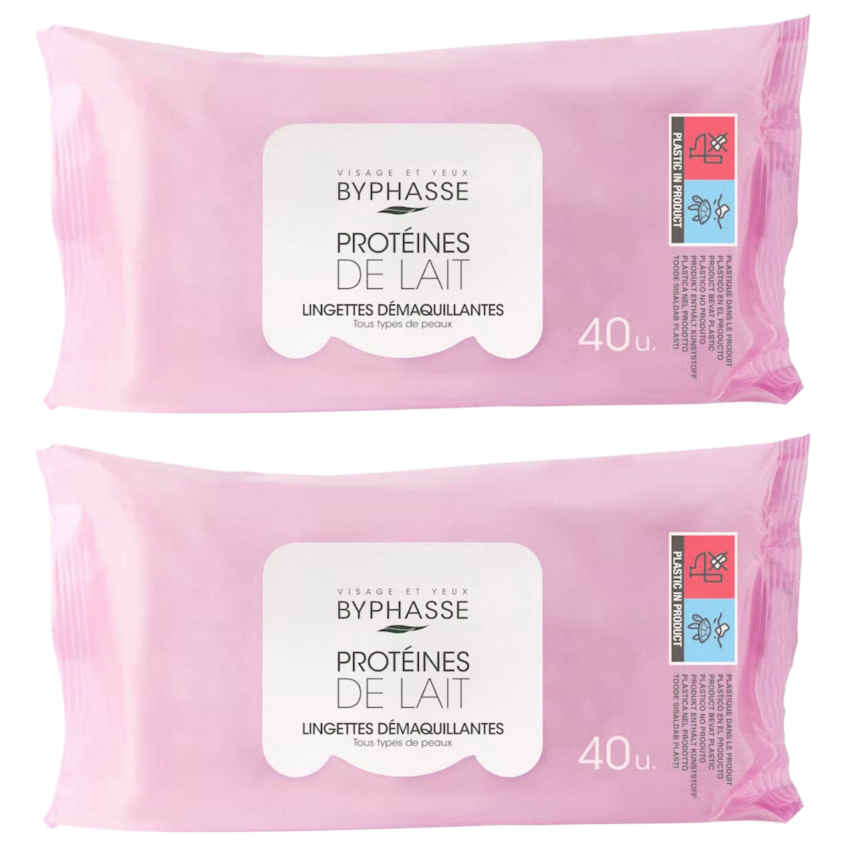 (BUNDLE OF 2) BYPHASSE MAKE UP REMOVER WIPES 40'S MILK PROTEINS
