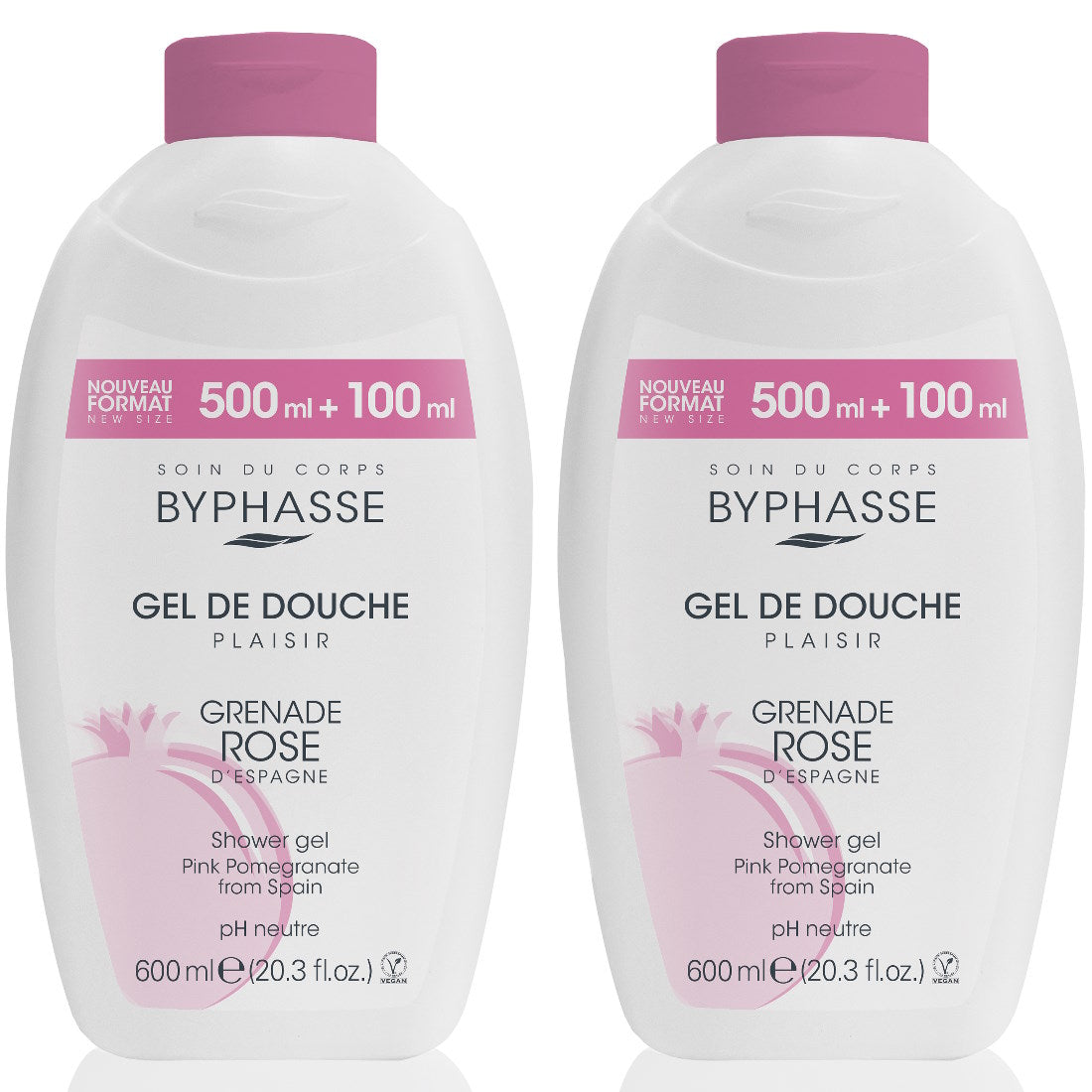 (BUNDLE OF 2) BYPHASSE PLAISIR SHOWER GEL PINK POMEGRANATE 600ML