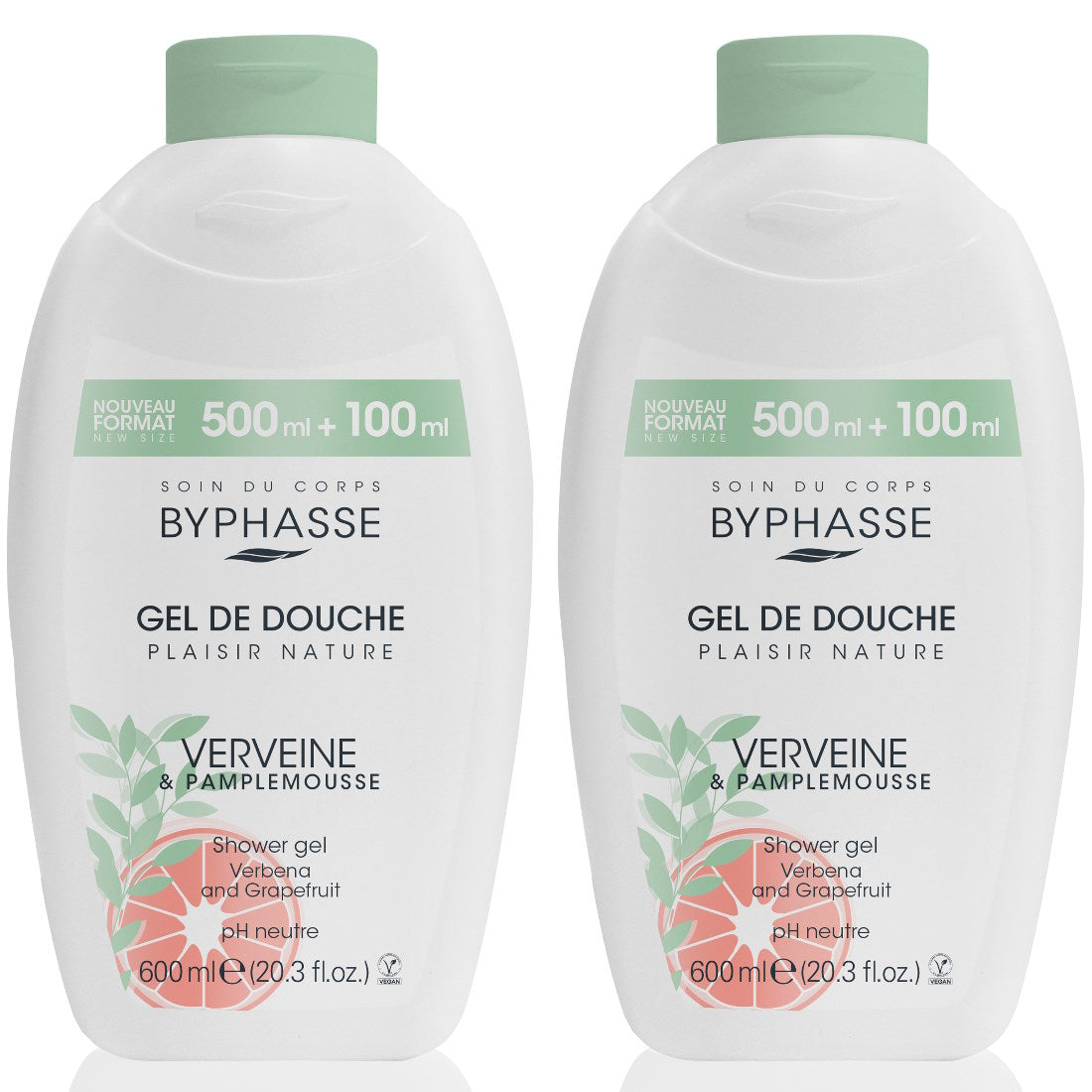 (BUNDLE OF 2) BYPHASSE PLAISIR NATURE SHOWER GEL VERBENA & GRAPEFRUIT 600ML