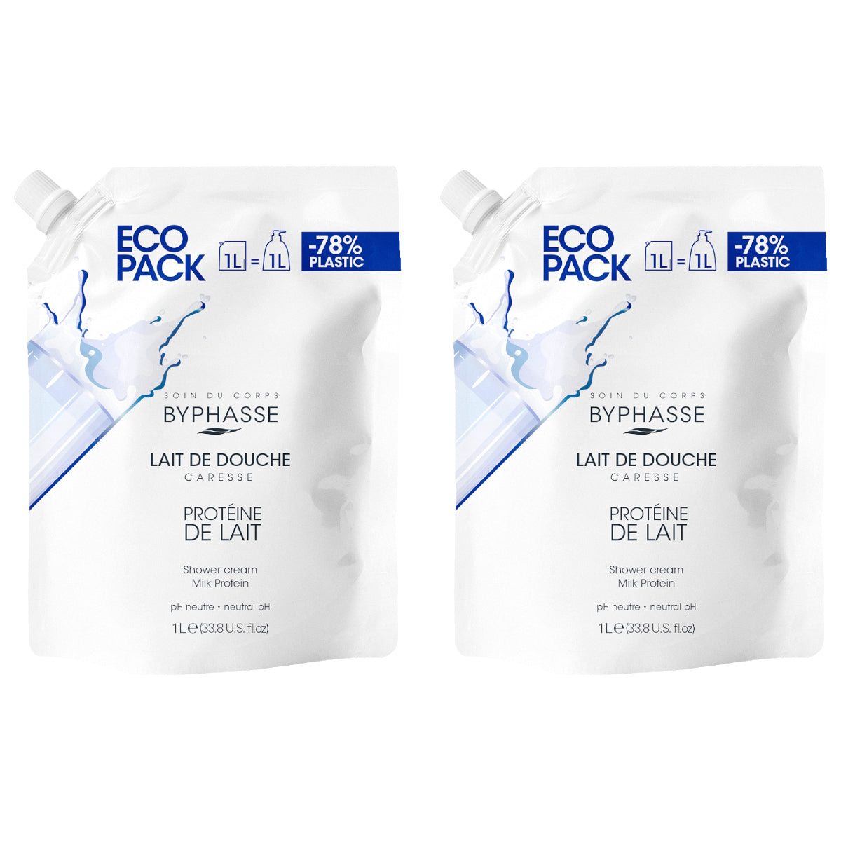 (BUNDLE OF 2) BYPHASSE ECOPACK CARESSE SHOWER CREAM MILK PROTEIN 1L
