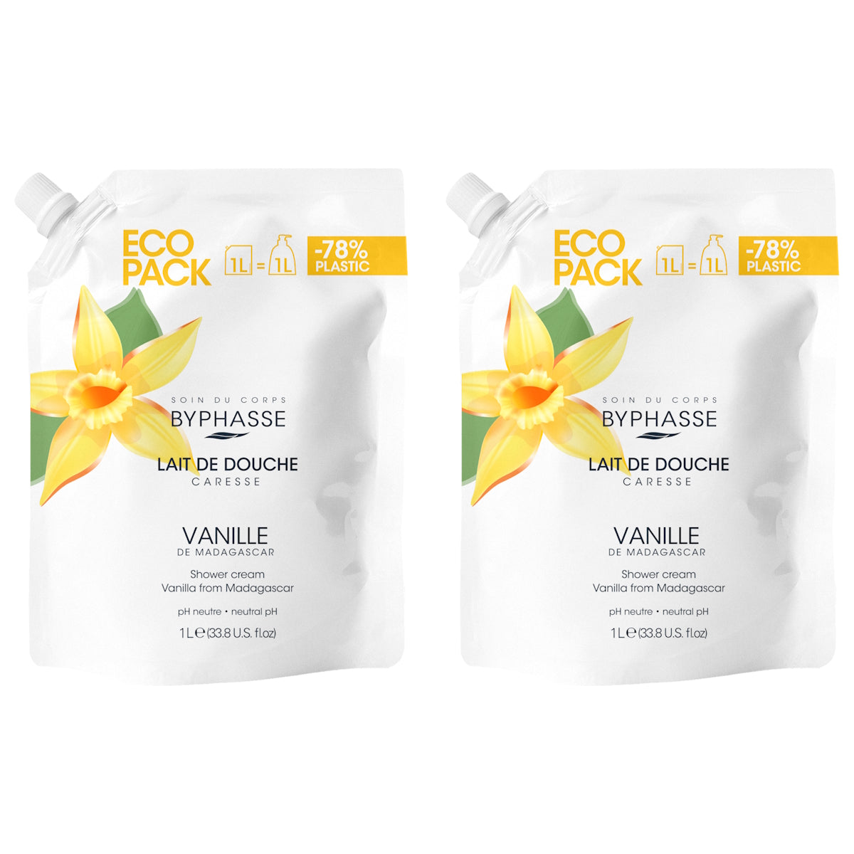 (BUNDLE OF 2) BYPHASSE ECOPACK CARESSE SHOWER CREAM VANILLA 1L