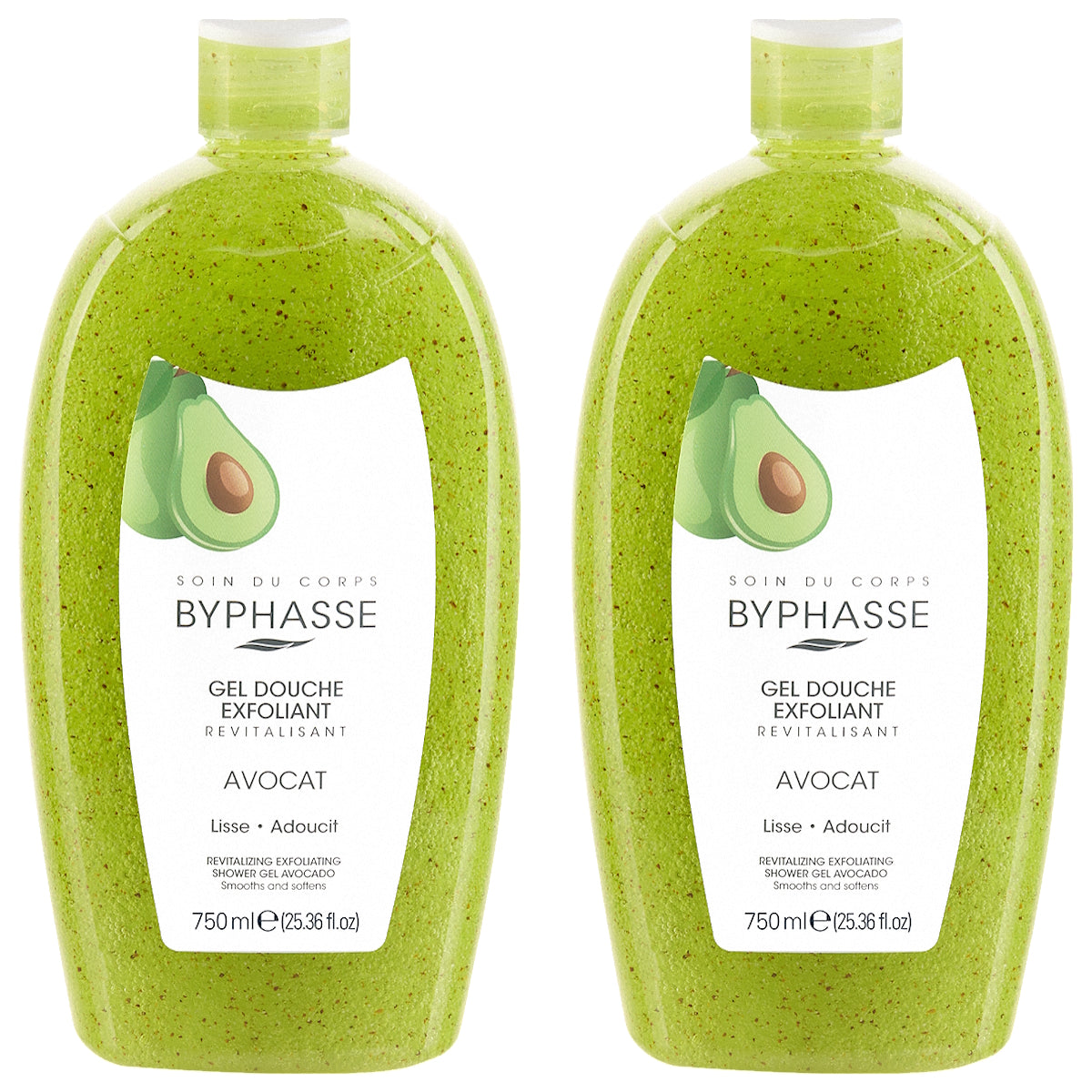 (BUNDLE OF 2) BYPHASSE EXFOLIATING SHOWER GEL AVOCADO 750ML