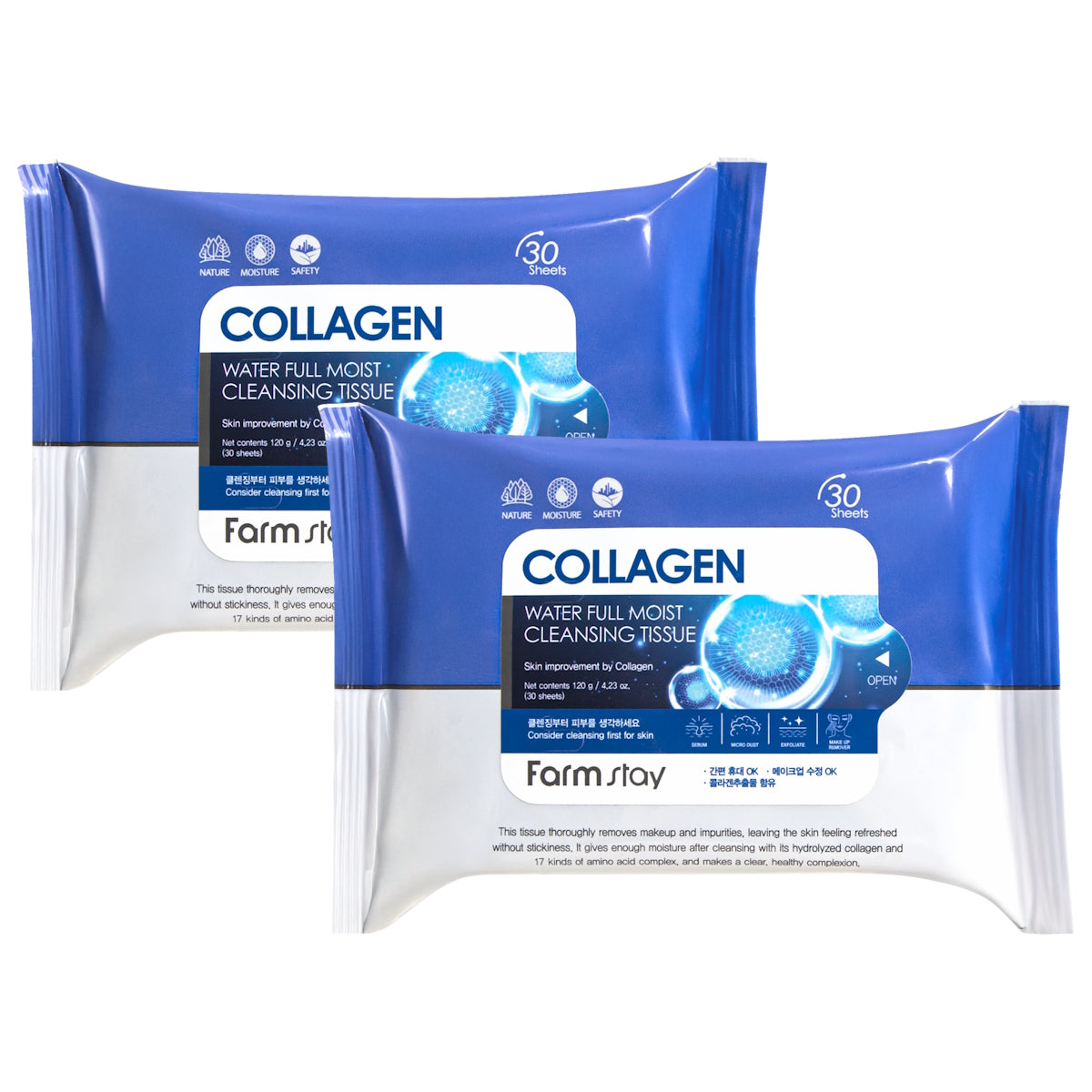 (BUNDLE OF 2) FARMSTAY COLLAGEN WATER FULL MOIST CLEANSING TISSUE 30S