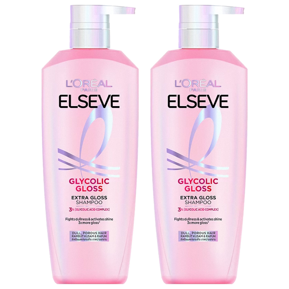 (BUNDLE OF 2) LOREAL ELSEVE GLYCOLIC GLOSS EXTRA GLOSS SHAMPOO 620ML