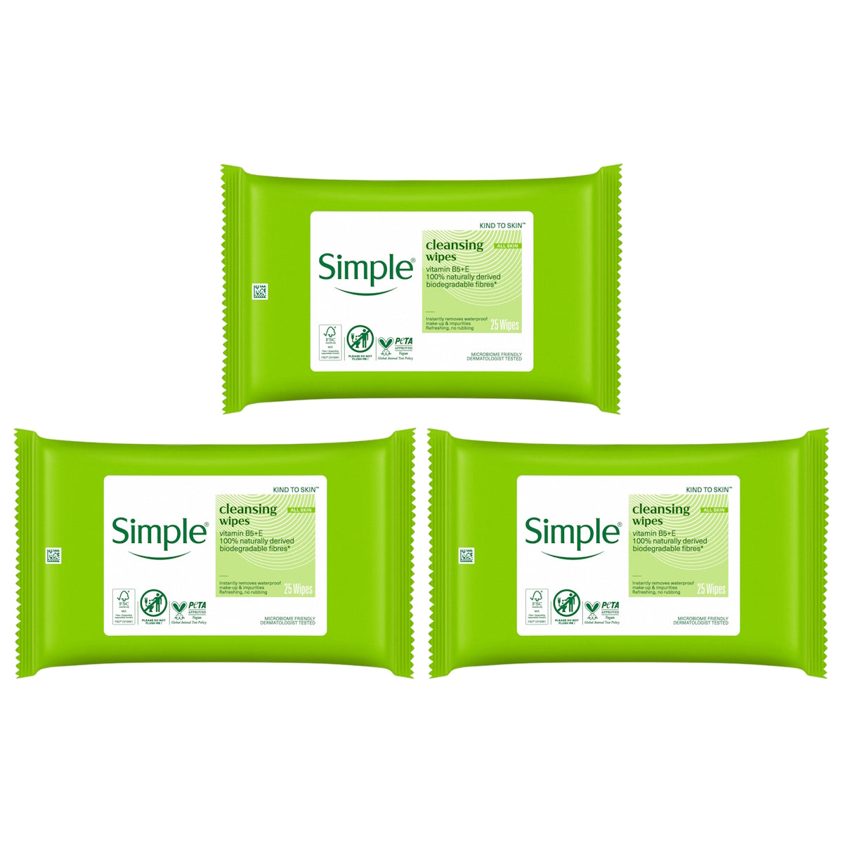 (BUNDLE OF 3) SIMPLE CLEANSING FACIAL WIPES 25'S (SENSITIVE SKIN)