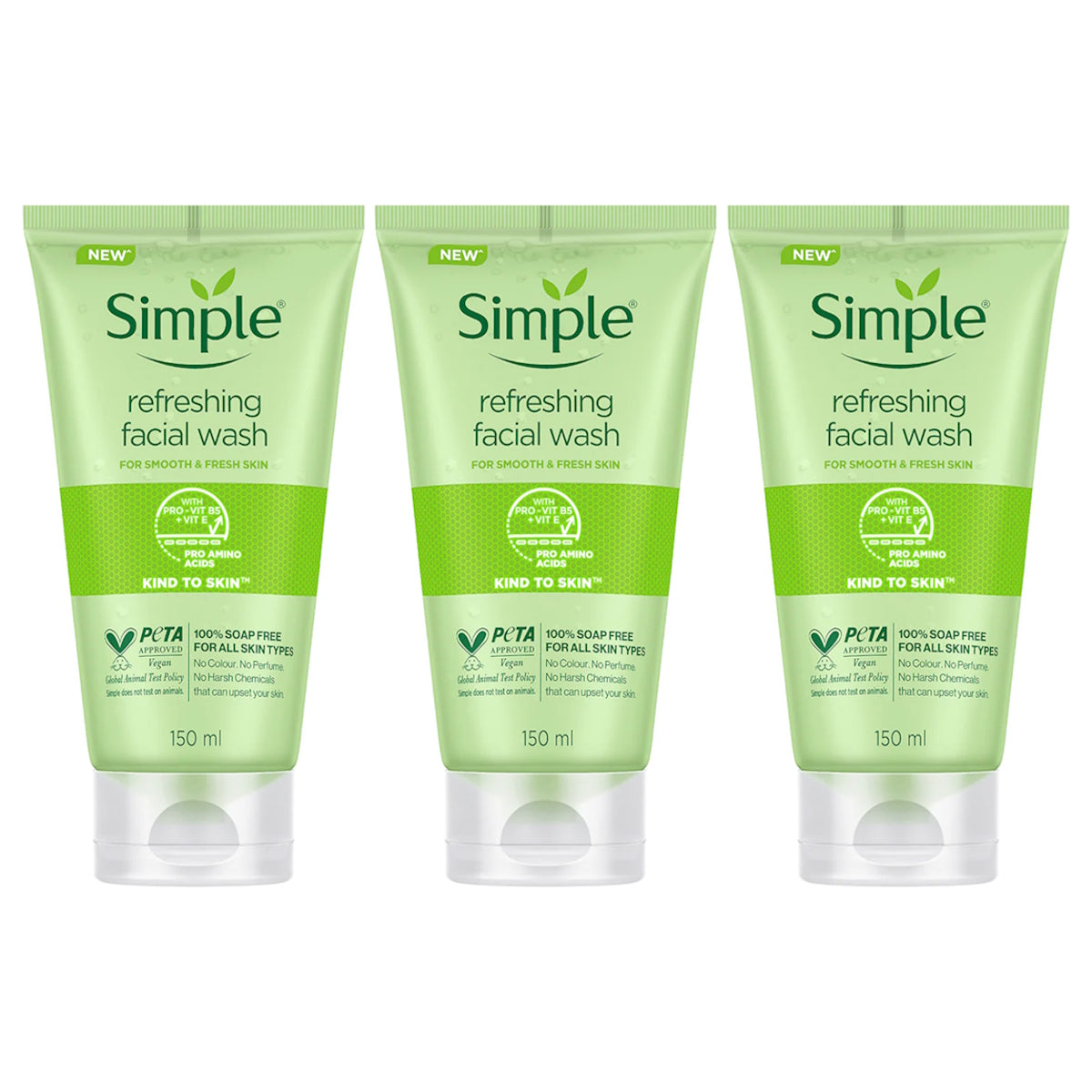 (BUNDLE OF 3) SIMPLE REFRESHING FACIAL WASH GEL 150ML (EXP: 06/2027)