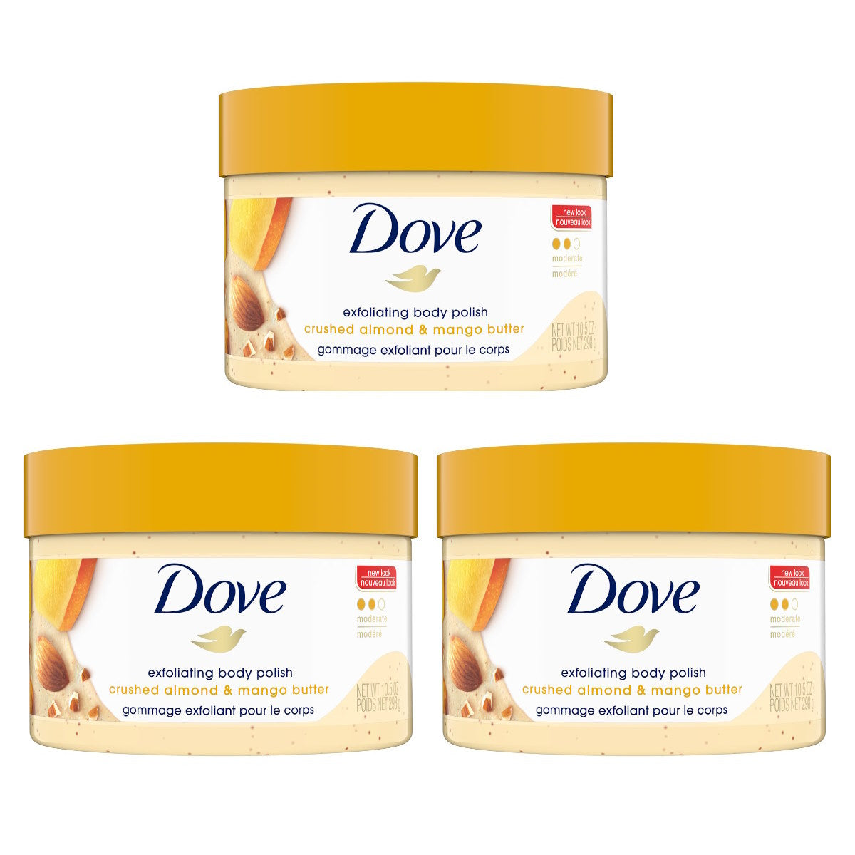 (Bundle of 3) DOVE BODY POLISH CRUSHED ALMOND & MANGO BUTTER 10.5OZ 298G
