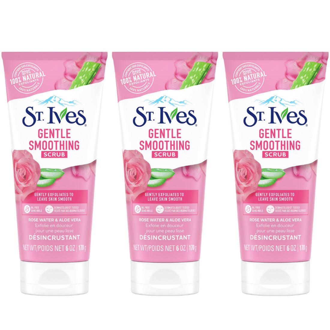 (BUNDLE OF 3) ST. IVES GENTLE SMOOTHING SCRUB ROSE WATER & ALOE VERA 6OZ 170G
