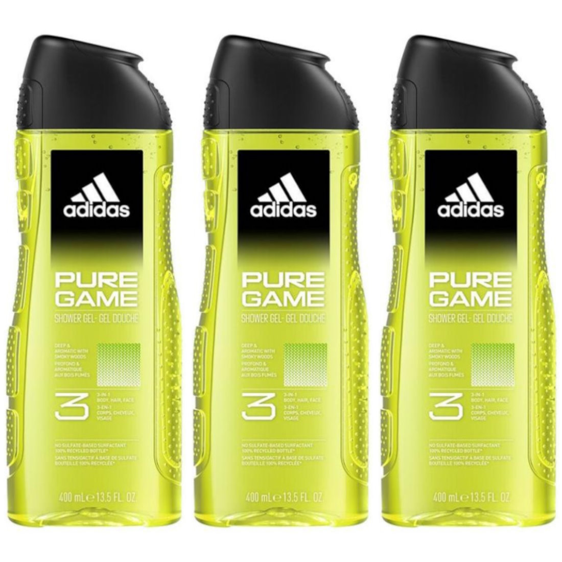 (BUNDLE OF 3) ADIDAS 3 IN 1 SHOWER GEL PURE GAME 400ML