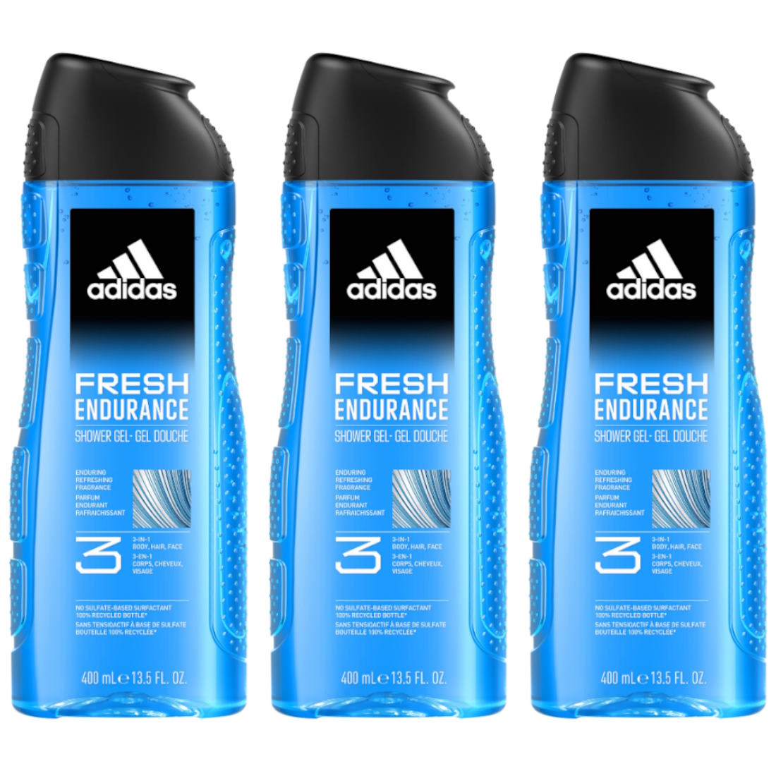 (BUNDLE OF 3) ADIDAS 3 IN 1 SHOWER GEL FRESH ENDURANCE 400ML (EXP: 09/2027)