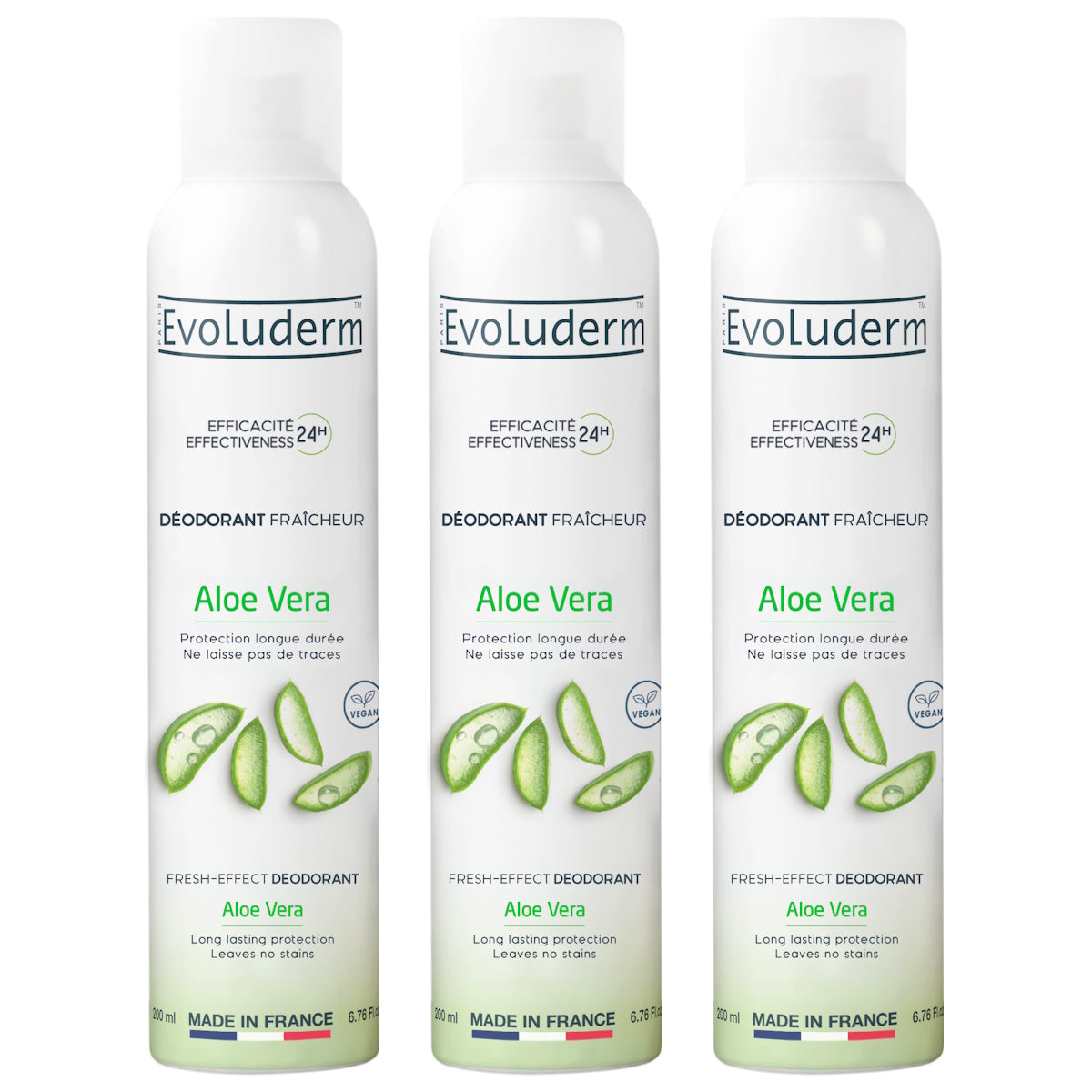 (BUNDLE OF 3) EVOLUDERM DEODORANT ALOE VERA 24H 200ML