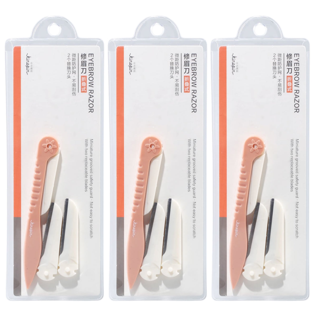 (BUNDLE OF 3) KINEPIN J1011 EYEBROW RAZOR WITH 2 BLADE REFILLS