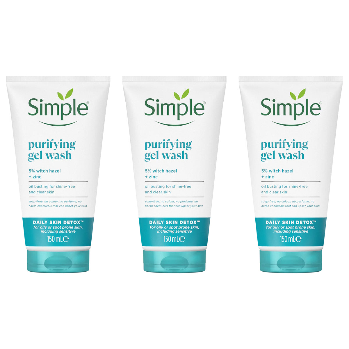 (BUNDLE OF 3) SIMPLE DAILY SKIN DETOX PURIFYING GEL WASH 150ML