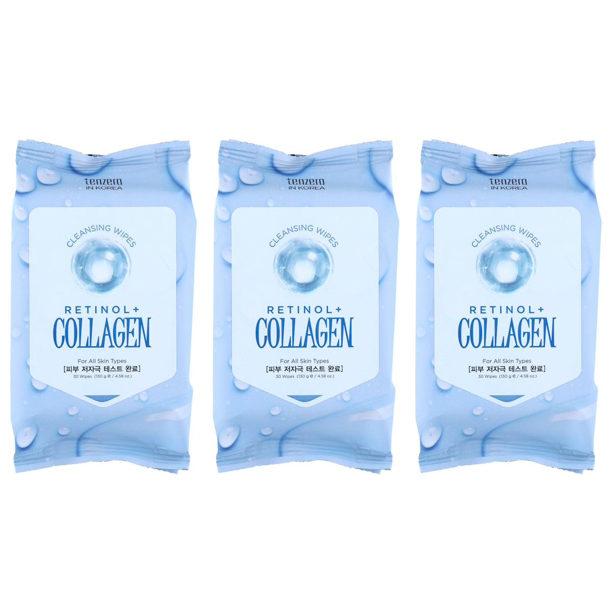 (BUNDLE OF 3) TENZERO RETINOL COLLAGEN CLEANSING WIPES 130G (30 WIPES)