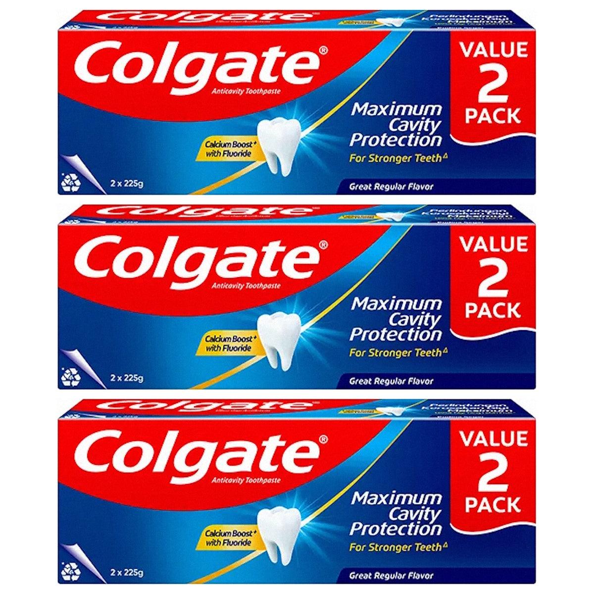 (BUNDLE OF 3) COLGATE MAXIMUM CAVITY PROTECTION GREAT REGULAR FLAVOR TOOTHPASTE 2X225G