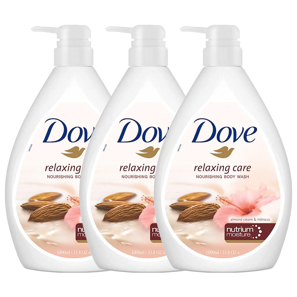 (BUNDLE OF 3) DOVE BODY WASH ALMOND CREAM & HIBISCUS 1L