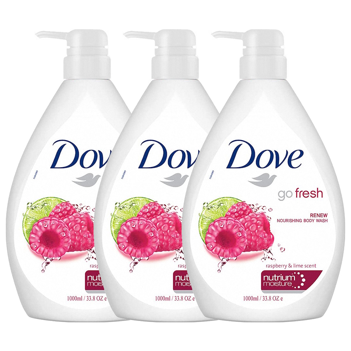 (BUNDLE OF 3) DOVE BODY WASH RENEW RASPBERRY & LIME SCENT 1L