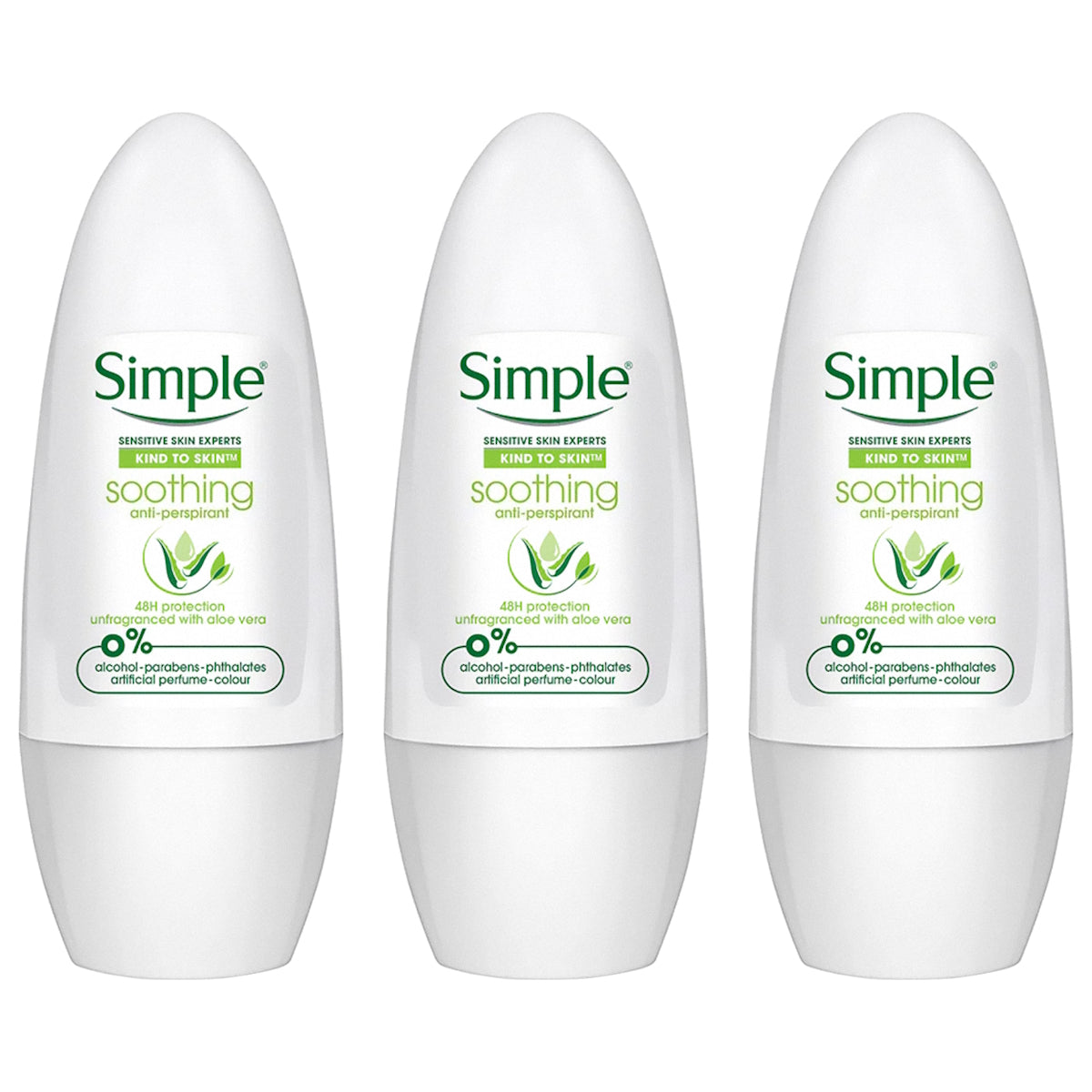 (BUNDLE OF 3) SIMPLE DEODORANT ROLL ON SOOTHING 45ML (EXP: 07/2027)
