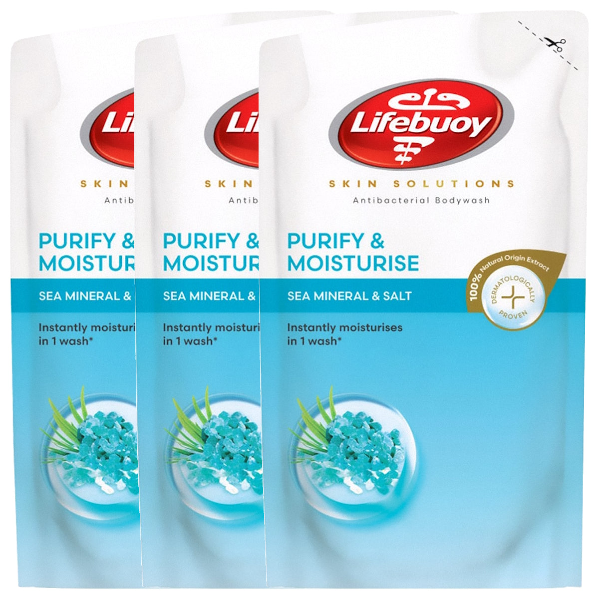 (BUNDLE OF 3) LIFEBUOY BODY WASH REFILL - SEA MINERAL & SALT 700ML