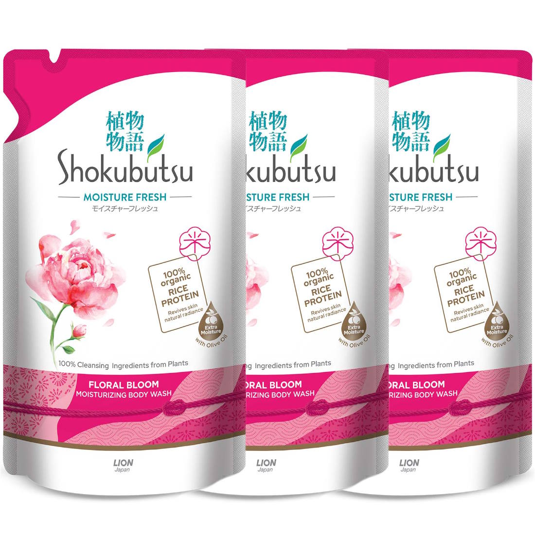 (BUNDLE OF 3) SHOKUBUTSU FLORAL BLOOM MOISTURIZING BODY WASH REFILL 500G