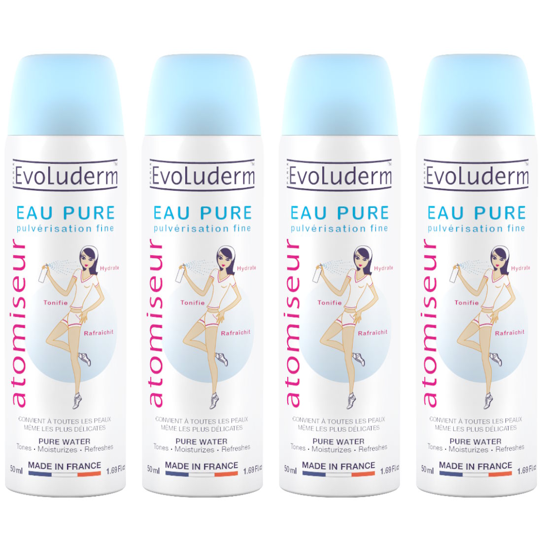 (BUNDLE OF 4) EVOLUDERM ATOMISEUR PURE WATER SPRAY 50ML  (EXP:03/2027)