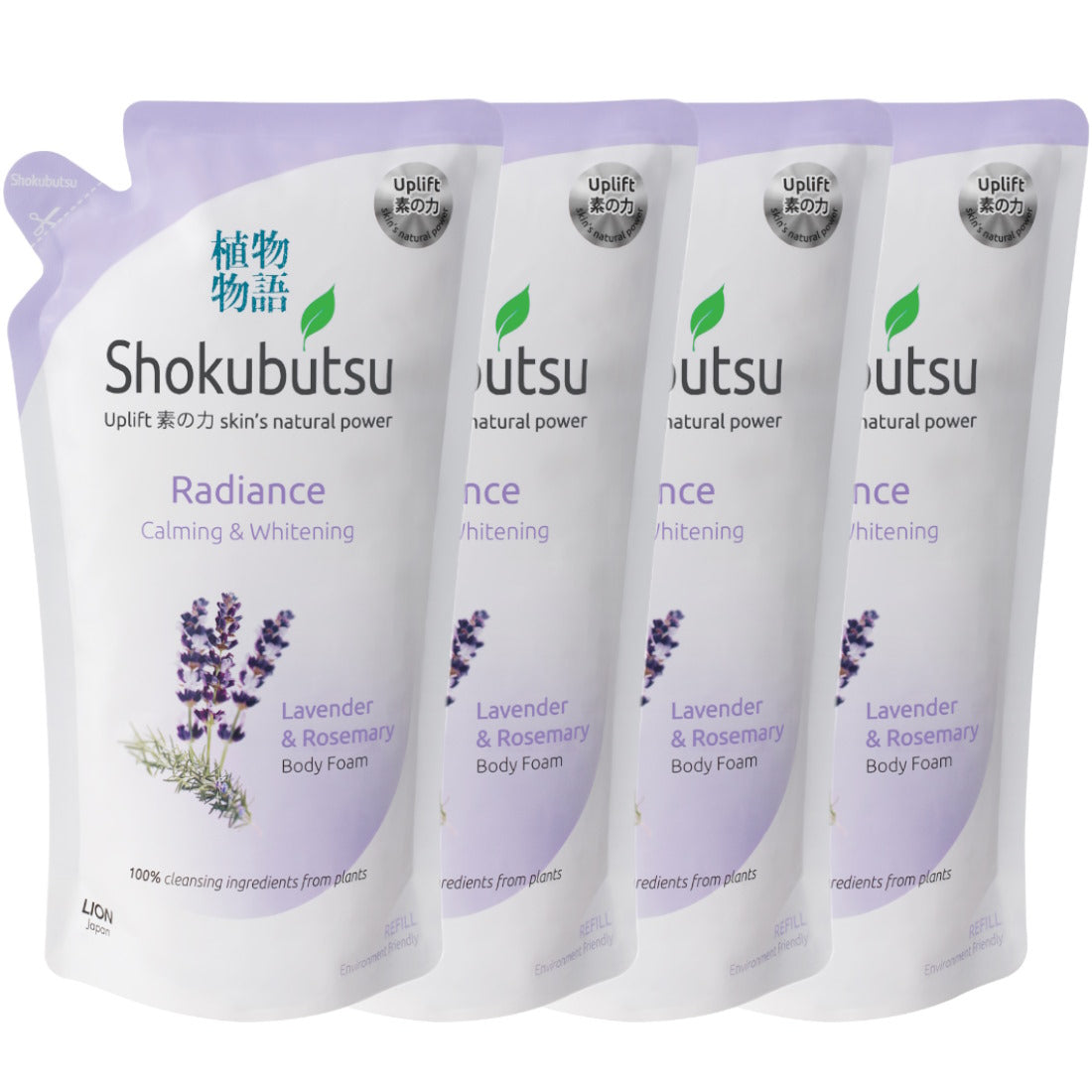 (BUNDLE OF 4) SHOKUBUTSU RADIANCE BODY FOAM REFILL 600ML CALMING & WHITENING