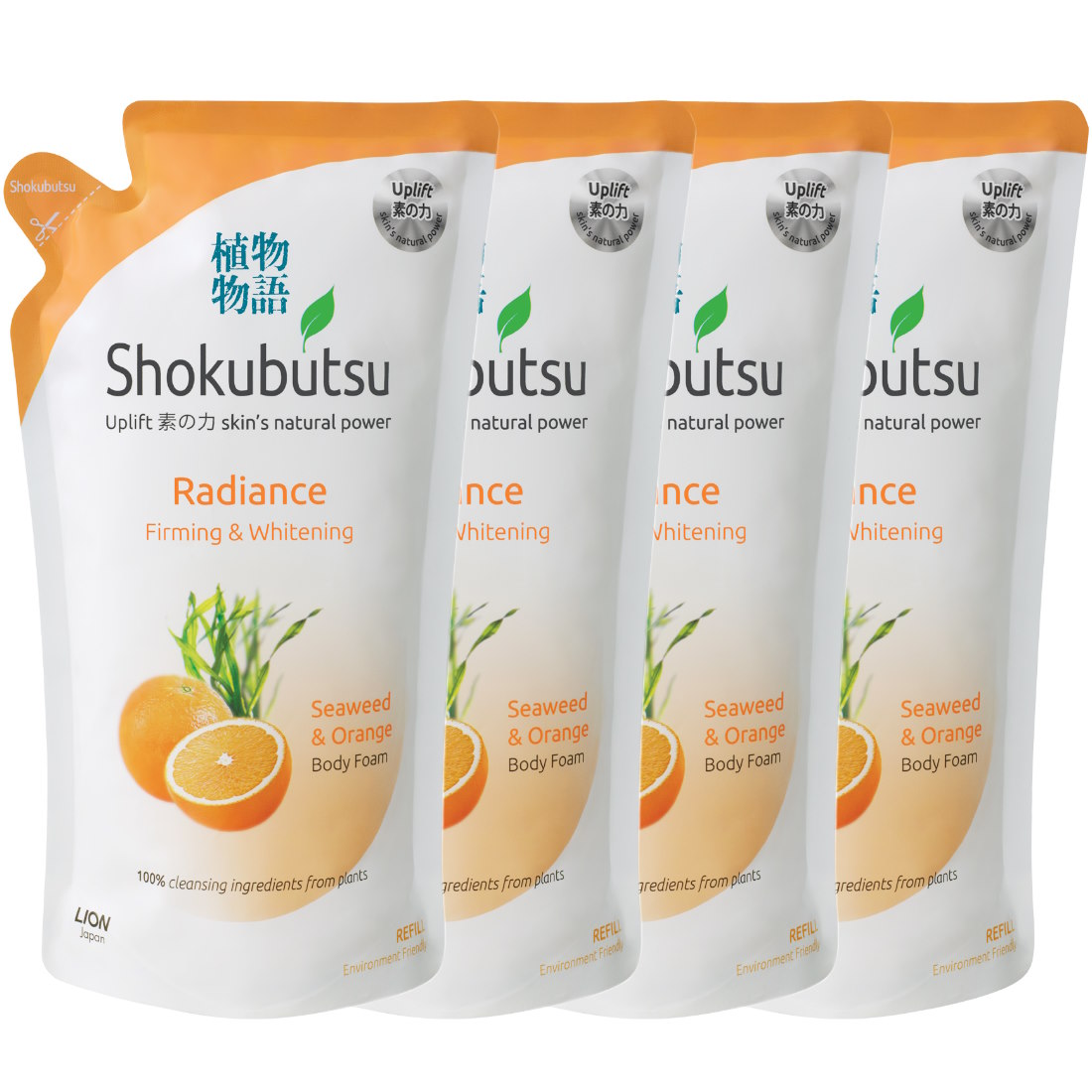 (BUNDLE OF 4) SHOKUBUTSU RADIANCE BODY FOAM REFILL 600ML FIRMING & WHITENING