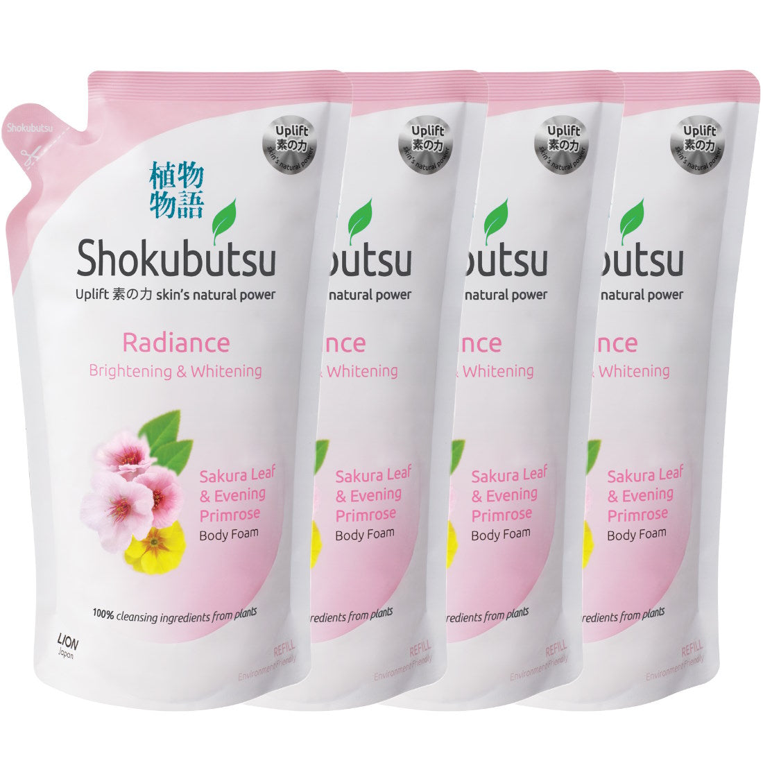 (BUNDLE OF 4) SHOKUBUTSU RADIANCE BODY FOAM REFILL 600ML BRIGHTENING & WHITENING