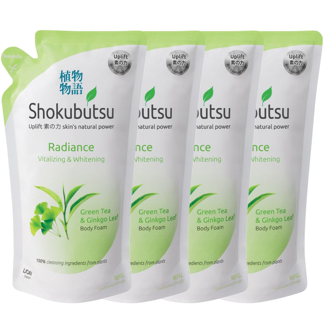 (BUNDLE OF 4)  SHOKUBUTSU RADIANCE BODY FOAM REFILL 600ML VITALIZING & WHITENING