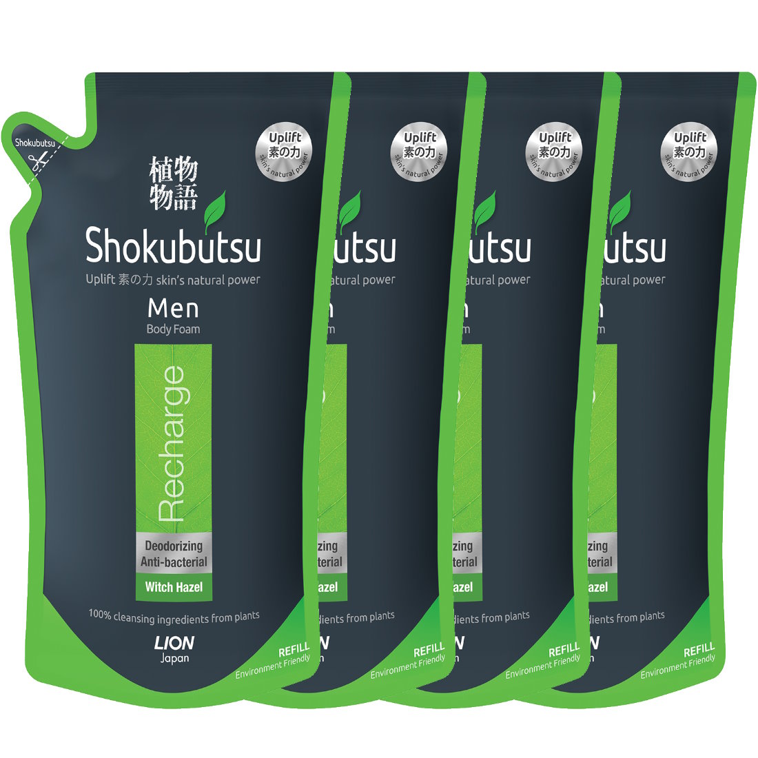 (BUNDLE OF 4) SHOKUBUTSU MEN BODY FOAM REFILL 600ML RECHARGE
