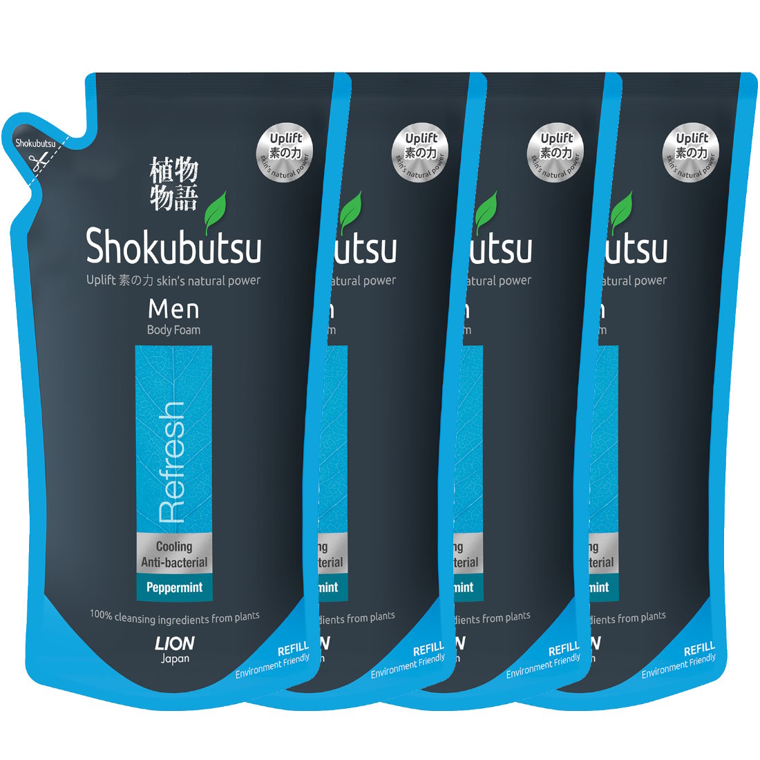 (BUNDLE OF 4) SHOKUBUTSU MEN BODY FOAM REFILL 600ML REFRESH