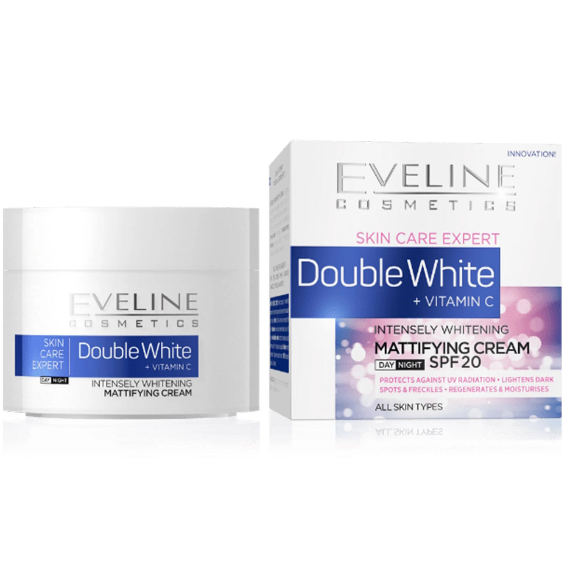 EVELINE SKIN CARE EXPERT DOUBLE WHITE MATTIFYING DAY & NIGHT CREAM SPF 20 50ML