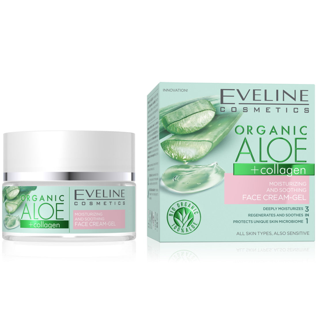 EVELINE ORGANIC ALOE+COLLAGEN MOISTURIZING & SOOTHING FACE CREAM-GEL 50ML
