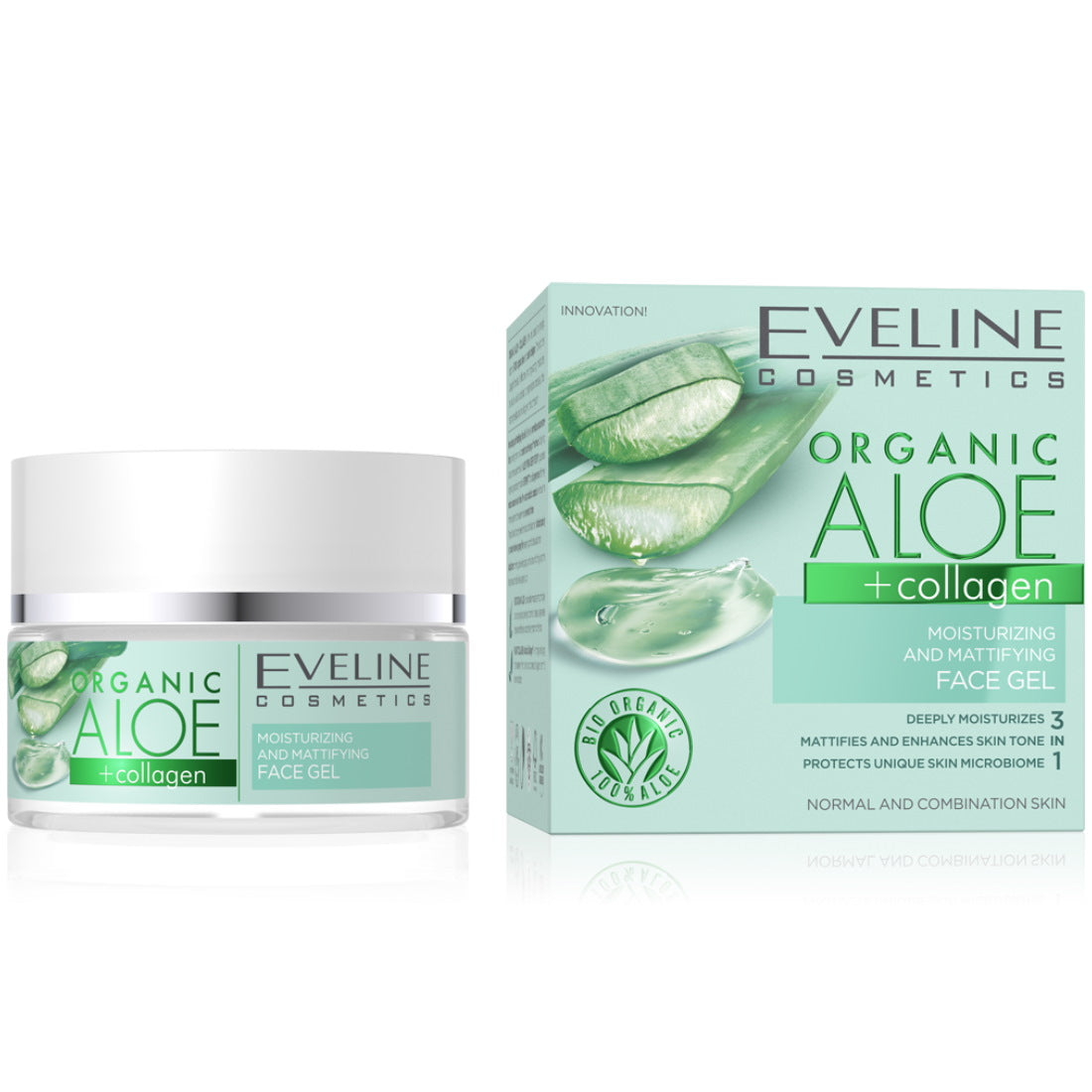 EVELINE ORGANIC ALOE+COLLAGEN MOISTURIZING & MATTIFYING FACE GEL 50ML