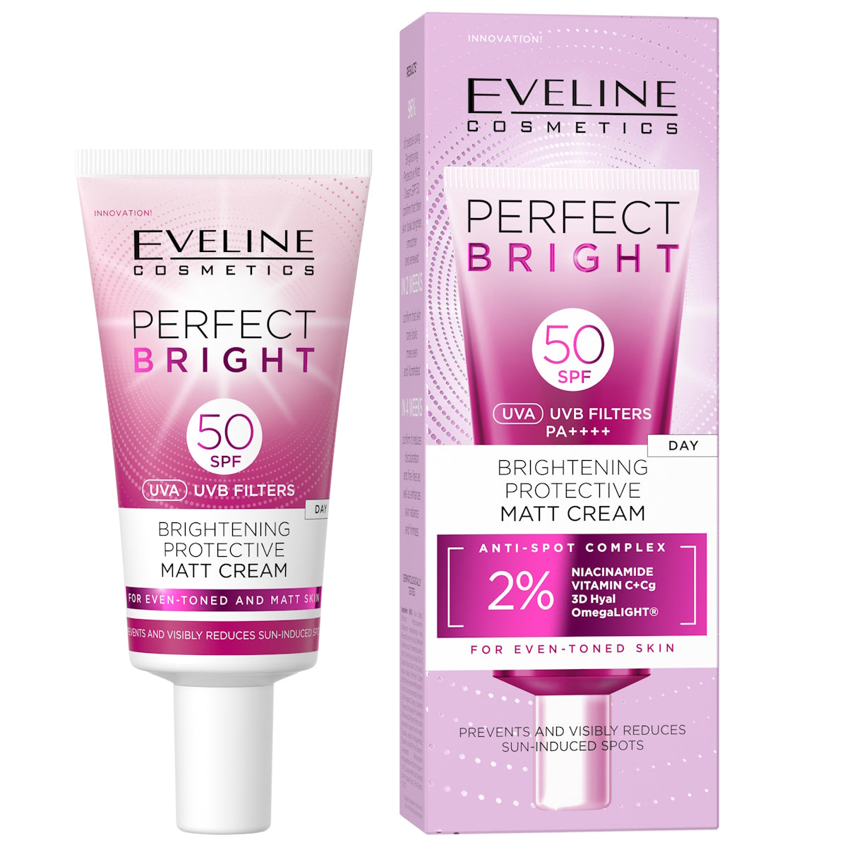 EVELINE PERFECT BRIGHT BRIGHTENING PROTECTIVE MATT DAY CREAM SPF50 30ML