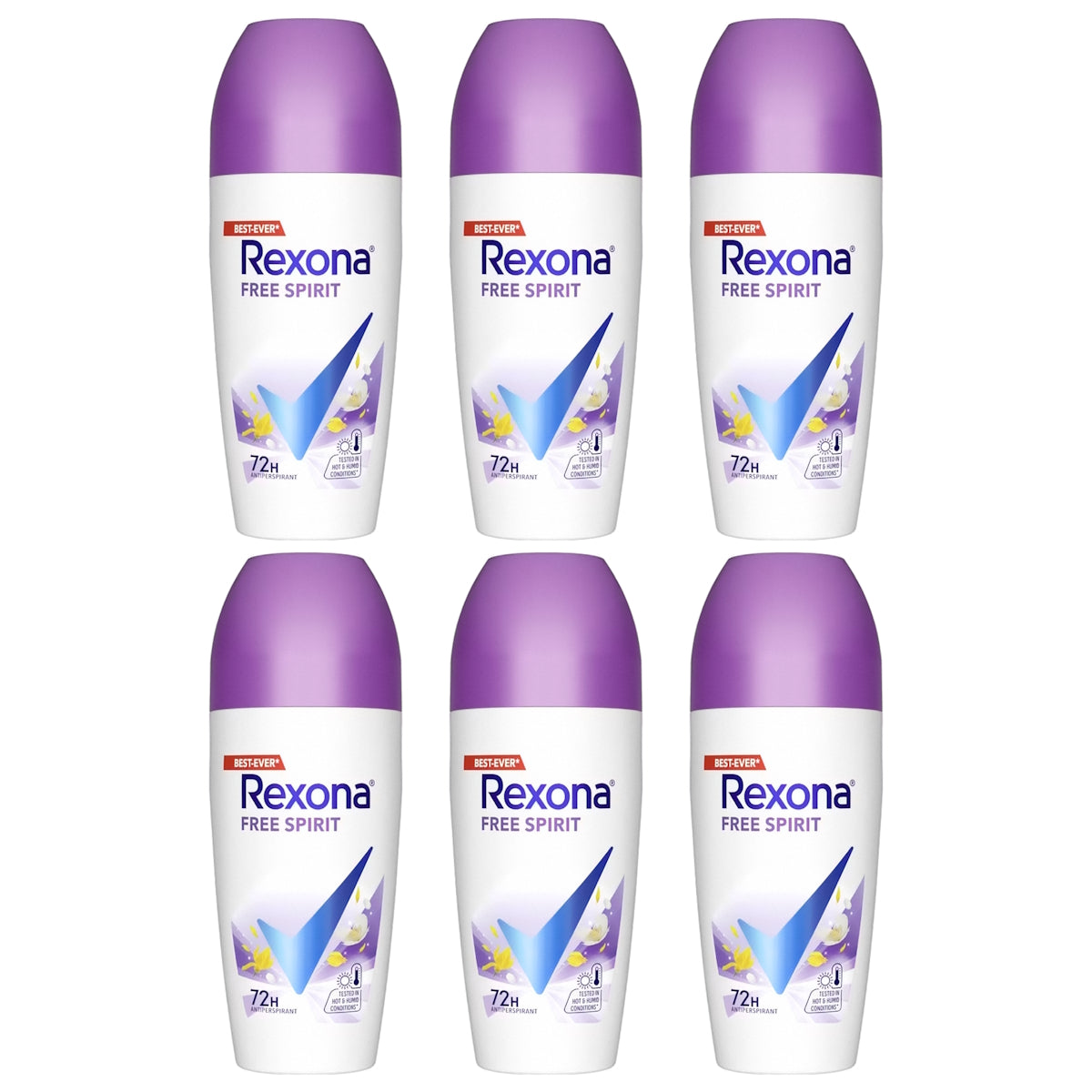 (BUNDLE OF 6) REXONA WOMEN DEODORANT ROLL ON FREE SPIRIT 45ML
