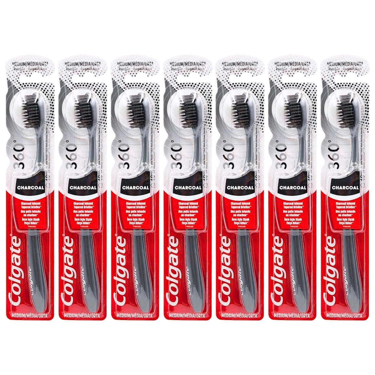 (BUNDLE OF 7) COLGATE TOOTHBRUSH 360 CHARCOAL (MEDIUM)
