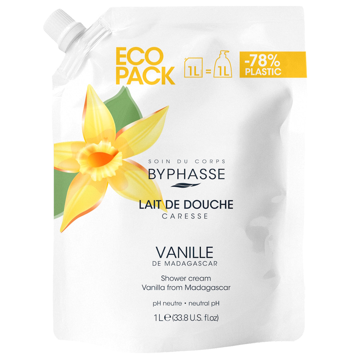 BYPHASSE ECOPACK CARESSE SHOWER CREAM VANILLA 1L