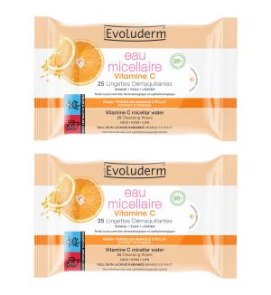 (BUNDLE OF 2) EVOLUDERM VITAMIN C MICELLAR WATER CLEANSING WIPES 25S