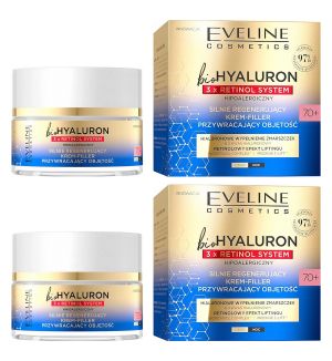 (BUNDLE OF 2) EVELINE BIOHYALURON 3X RETINOL SYSTEM INTENSELY REGENERATING CREAM-FILLER 70+ 50ML